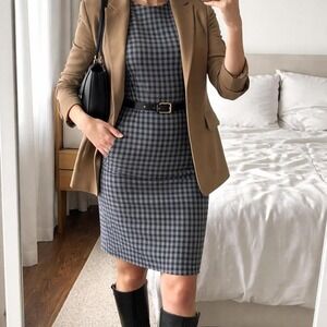 Brooks Brothers Vintage Wool Gingham Sheath Dress Blue Plaid Women 4 Classic